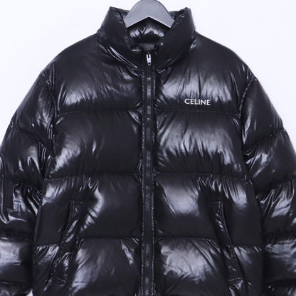 CELINE Logo Nylon Stand Neck Down Jacket Black Size 46