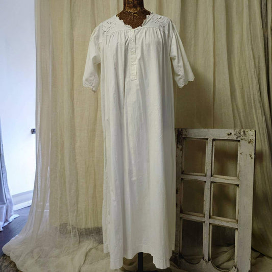 Euro Vintage 10s-20s French Cotton Flower Dress White