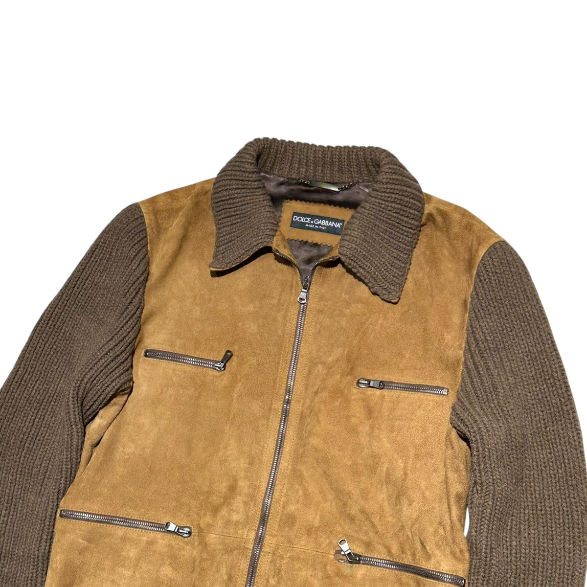 DOLCE&GABBANA Knit Sleeve Suede Zip Jacket Brown Size 48