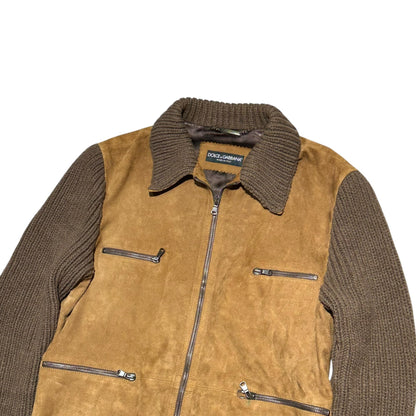 DOLCE&GABBANA Knit Sleeve Suede Zip Jacket Brown Size 48