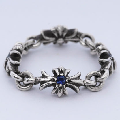 CHROME HEARTS TNY E CH PLS Sapphire Ring Silver Size JP 11