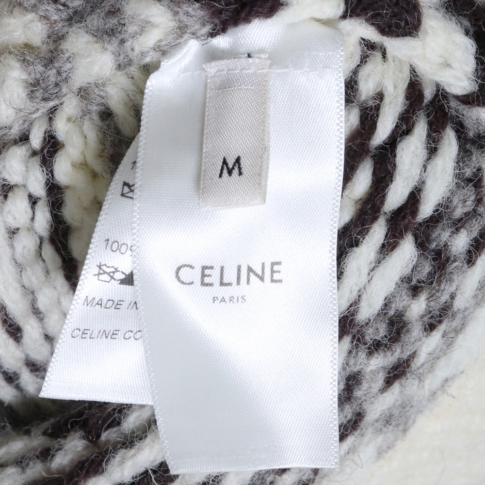 CELINE 21AW Baja Fair Isle Shetland Wool Hoodie Ivory Knit Size M