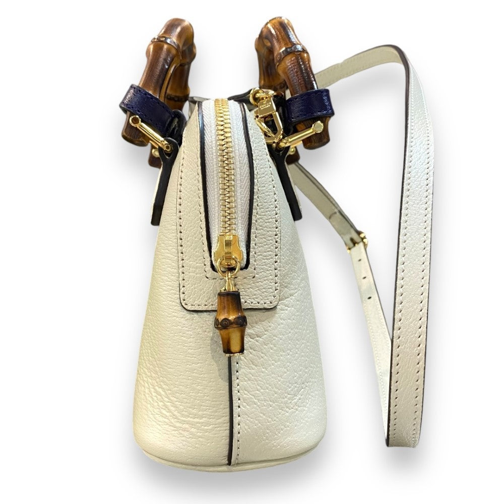 GUCCI Diana Bamboo Dome Mini Cream White Handbag Size S