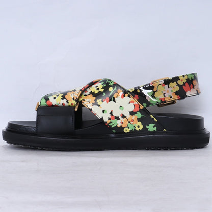 MARNI Leather Floral Crisscross Sandals Black Size 35