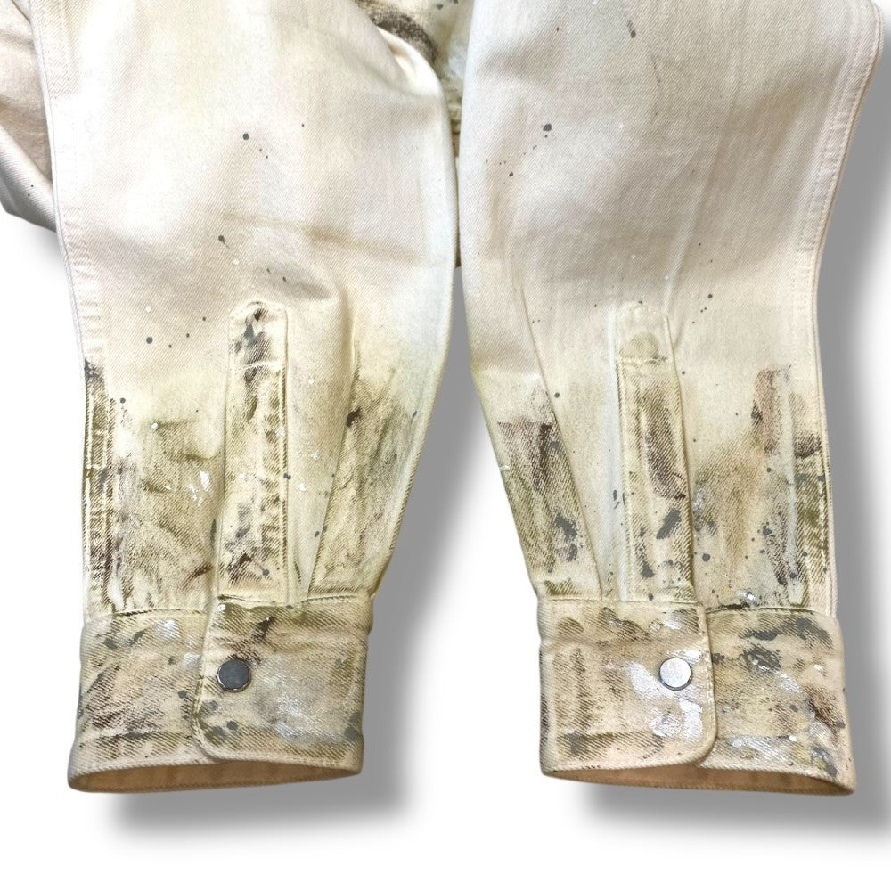 Helmut Lang Long Sleeve Painted Denim Shirt Jacket Ivory Size 38