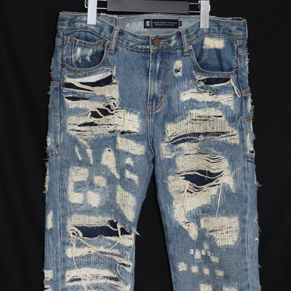 A GOOD BAD INFLUENCE GB Repaired Denim Jeans Indigo Size XL