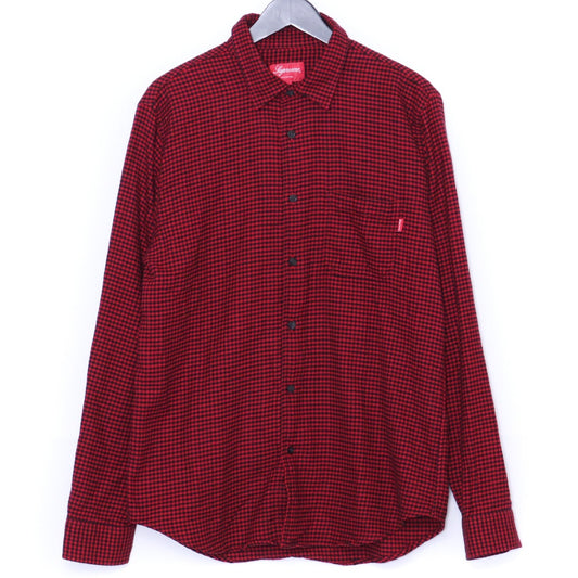 SUPREME Gingham Check Flannel Button-Up Shirt Red Size M