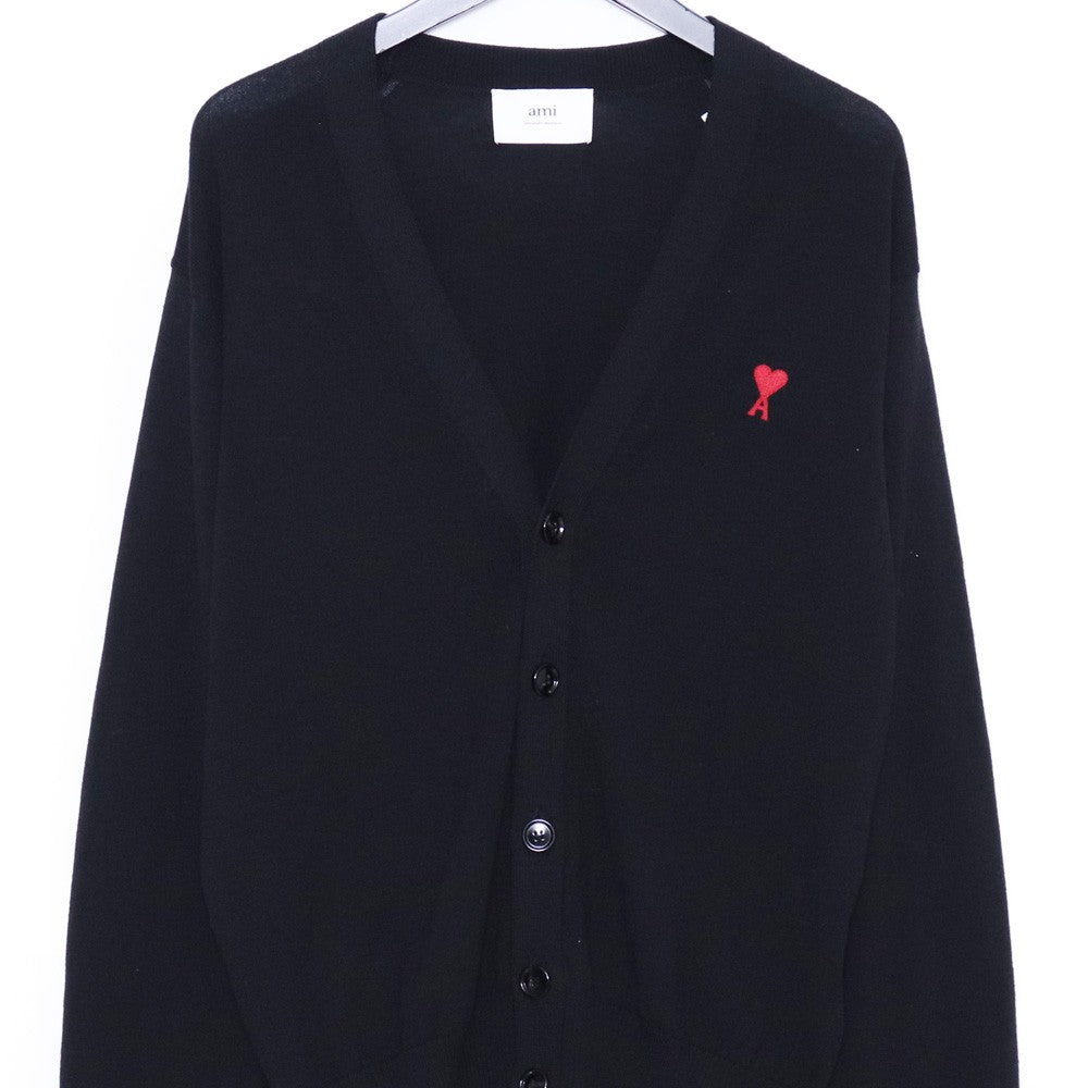 AMI PARIS Merino Wool Logo Cardigan Black Size L