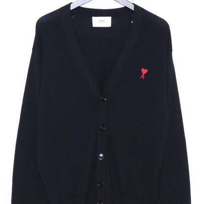 AMI PARIS Merino Wool Logo Cardigan Black Size L
