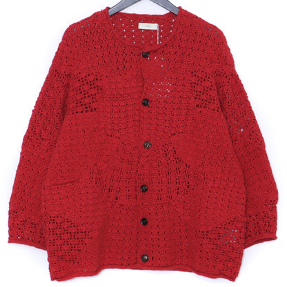 STEAF 25SS Hand Made Patchwork Net Cardigan Coral Red Size M
