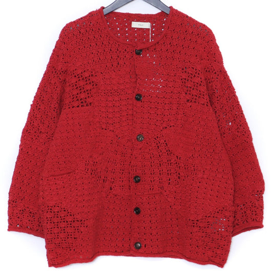 STEAF 25SS Hand Made Patchwork Net Cardigan Coral Red Size M