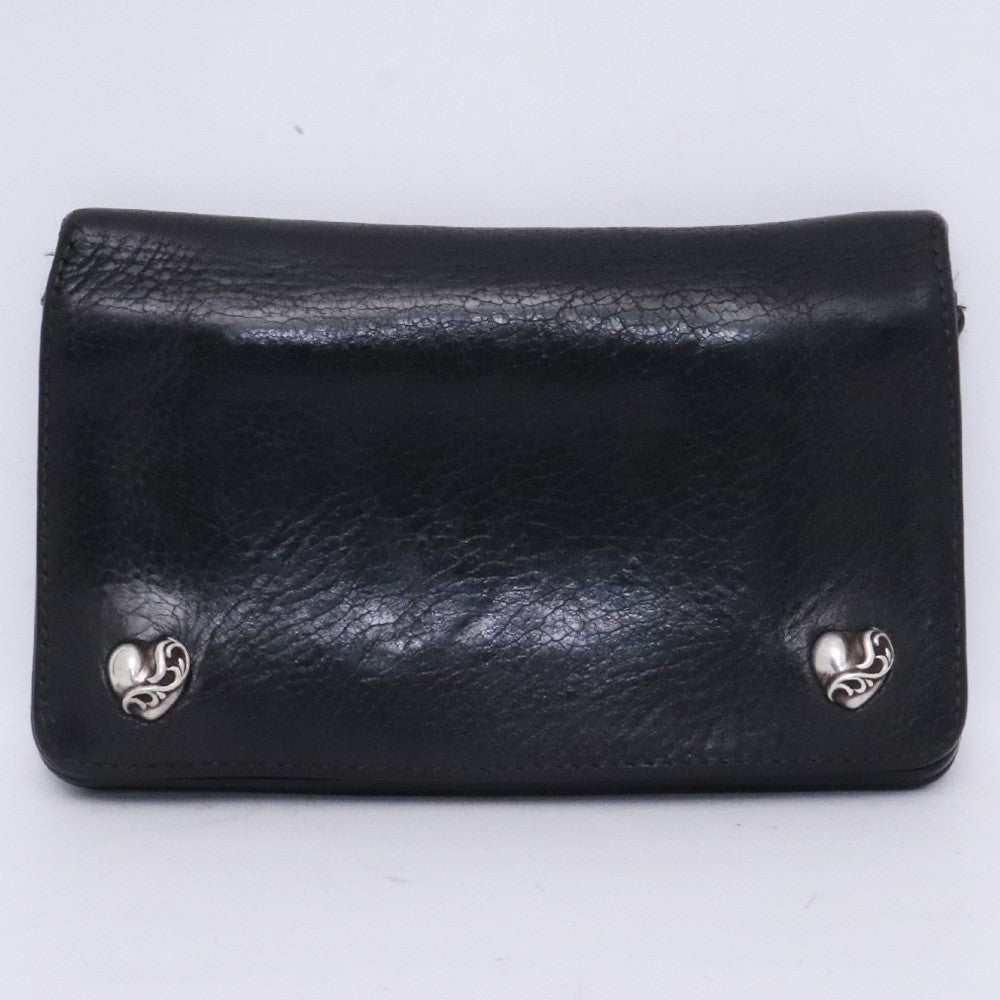 CHROME HEARTS 1ZIP Heart Leather Wallet Black Size F