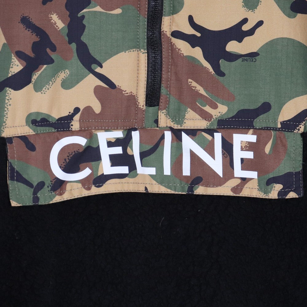CELINE Camo Bi-Material Half-Zip Fleece Jacket Black Size 50