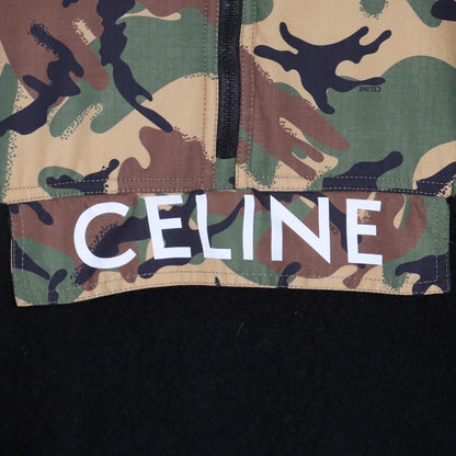 CELINE Camo Bi-Material Half-Zip Fleece Jacket Black Size 50