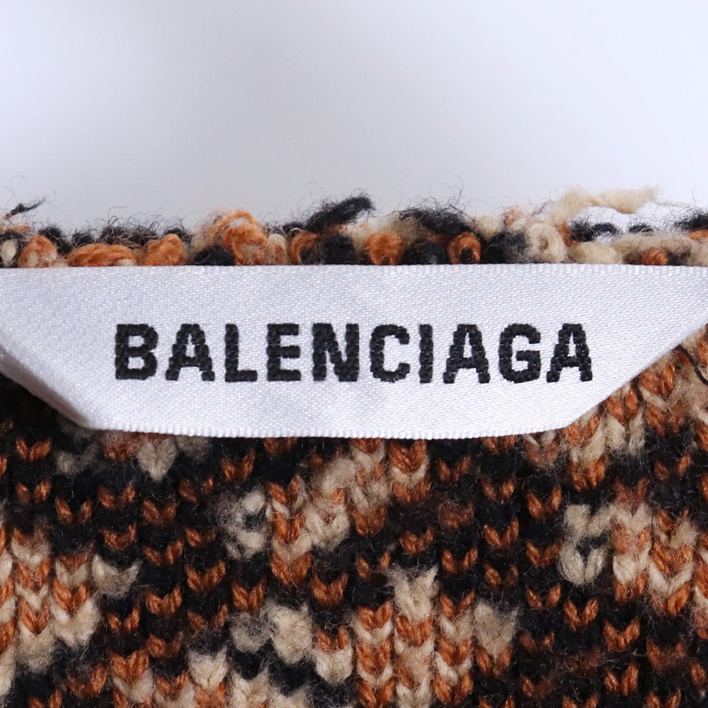 BALENCIAGA Leopard Print V-Neck Sweater Beige Size XS