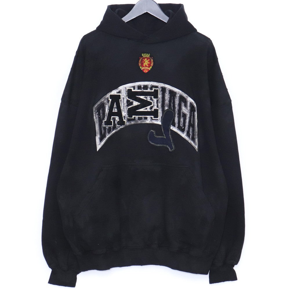 BALENCIAGA SKATER HOODIE Distressed Patch Black Size 2