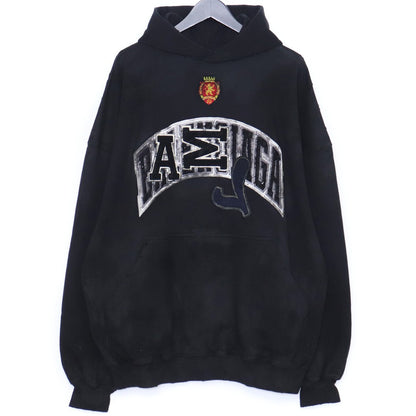BALENCIAGA SKATER HOODIE Distressed Patch Black Size 2