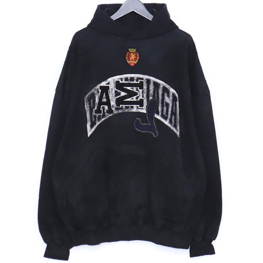 BALENCIAGA SKATER HOODIE Distressed Patch Black Size 2