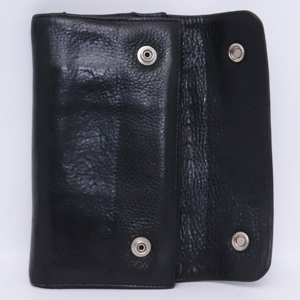 CHROME HEARTS Wave Wallet Cross Button Leather Black Size F