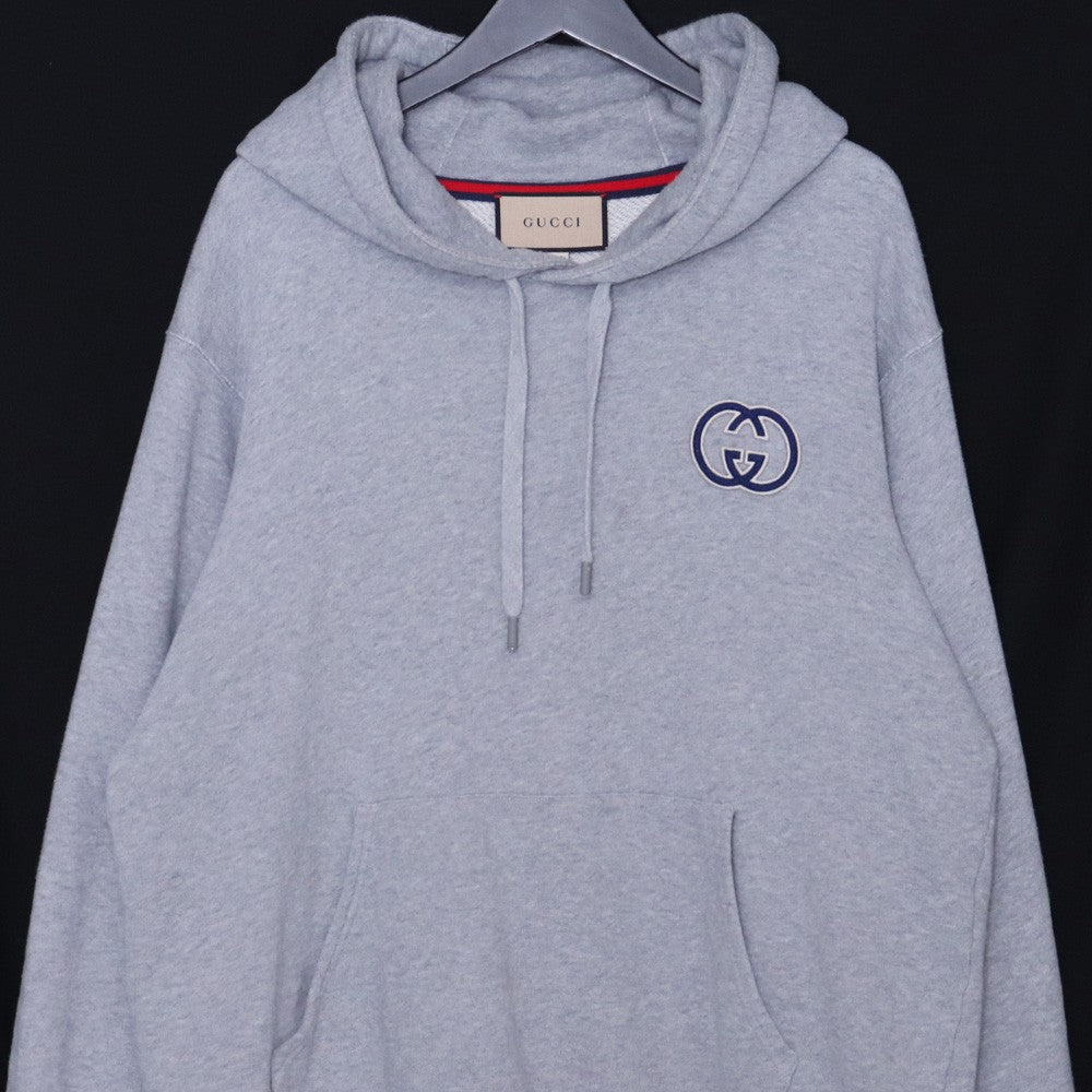GUCCI 23AW Interlocking G Cotton Jersey Hoodie Gray Size L