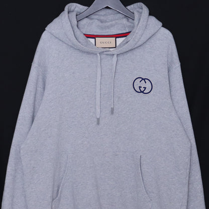 GUCCI 23AW Interlocking G Cotton Jersey Hoodie Gray Size L