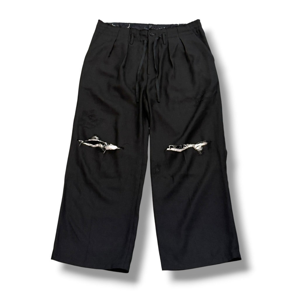 ANCELLM 25SS Distressed Wool 2-Tuck Slacks Black Size 1