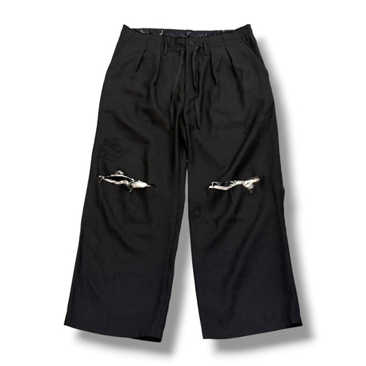 ANCELLM 25SS Distressed Wool 2-Tuck Slacks Black Size 1