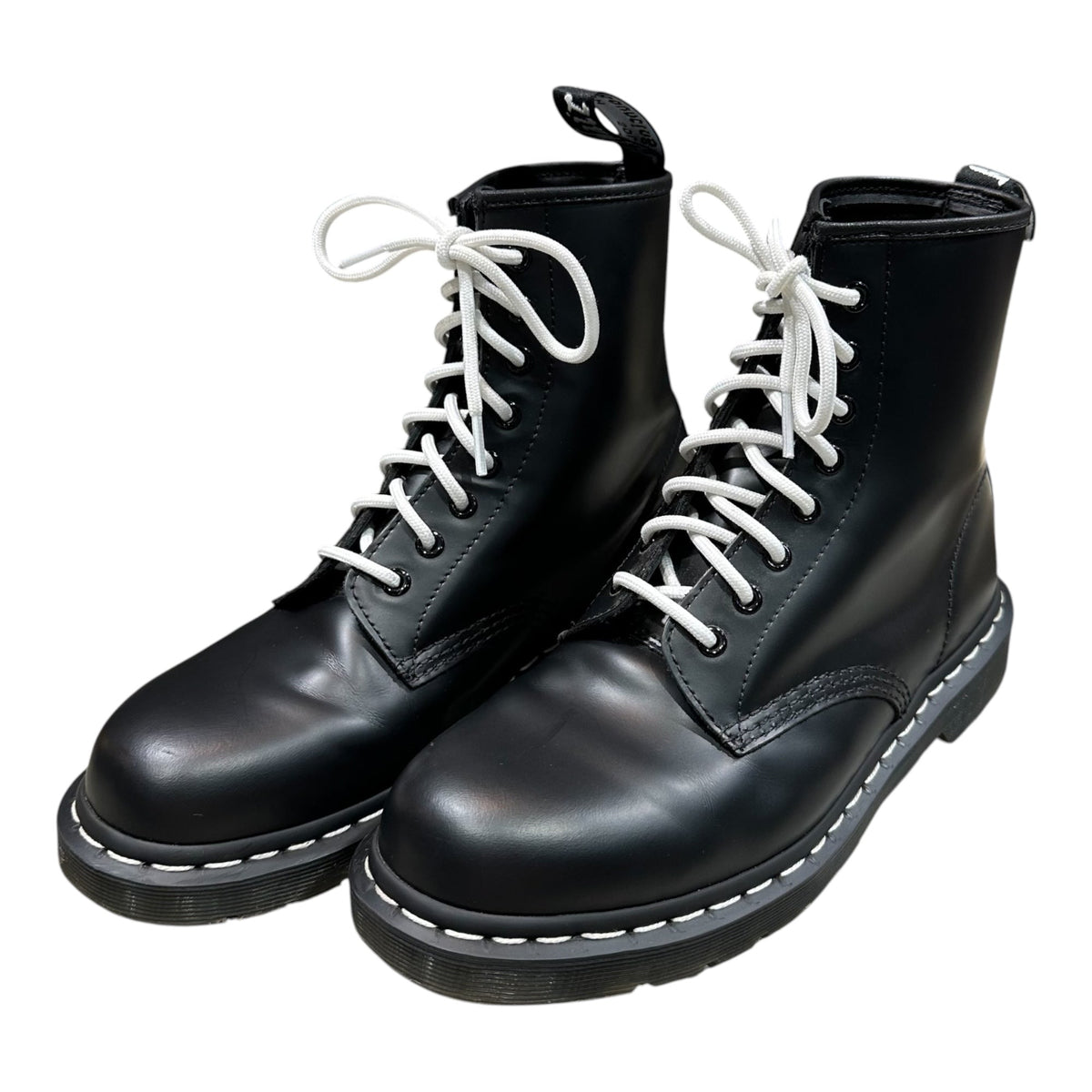 DR.MARTENS 1460 White Stitch 8 Eye Boots Black Size 27cm