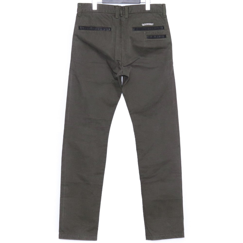 CHROME HEARTS Cross Button Leather Trim Chino Pants Size 33