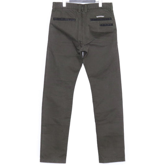 CHROME HEARTS Cross Button Leather Trim Chino Pants Size 33