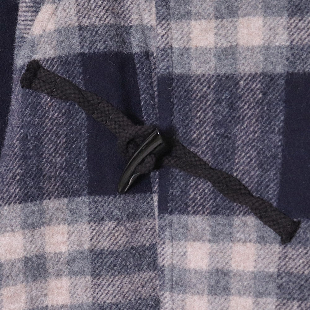A NOVEL DAY Check Duffle Long Coat Navy Size 2