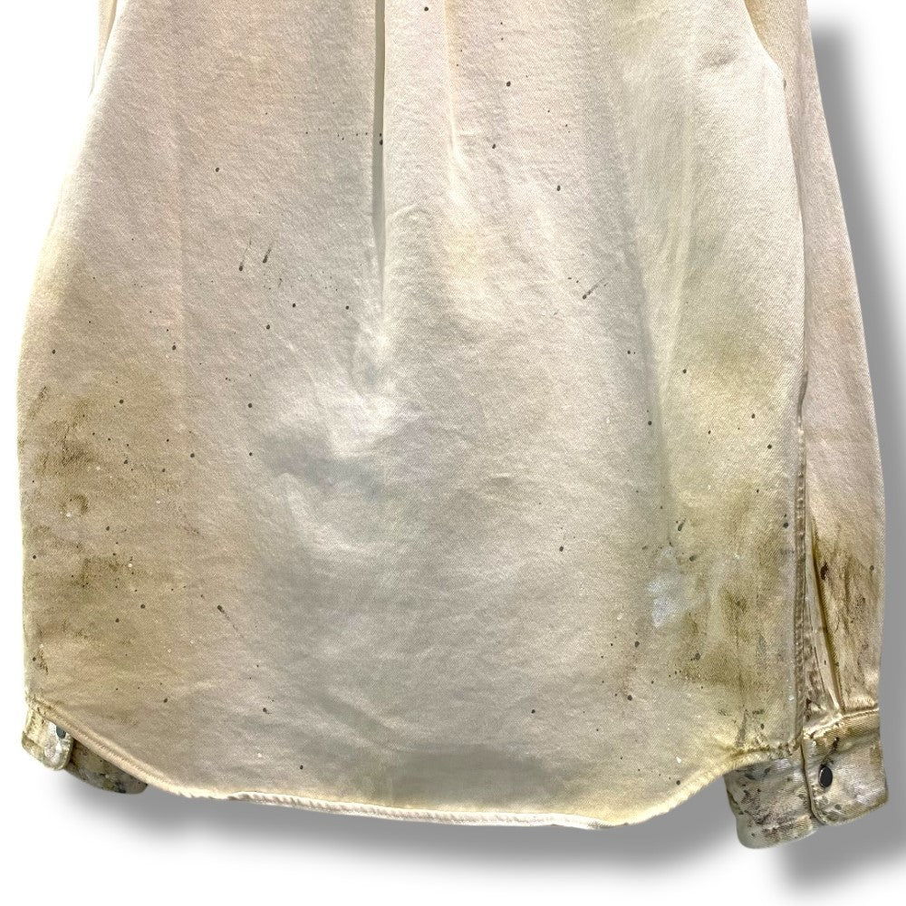 Helmut Lang Long Sleeve Painted Denim Shirt Jacket Ivory Size 38