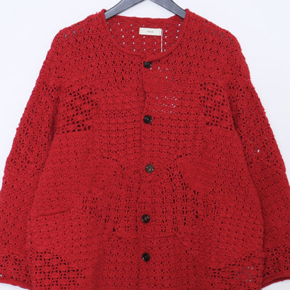 STEAF 25SS Hand Made Patchwork Net Cardigan Coral Red Size M