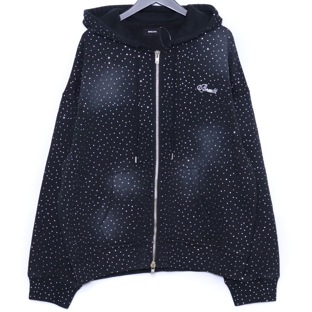 BREATH 25AW SCRIPT LOGO FADE RHINESTONE HOODIE Black Size L