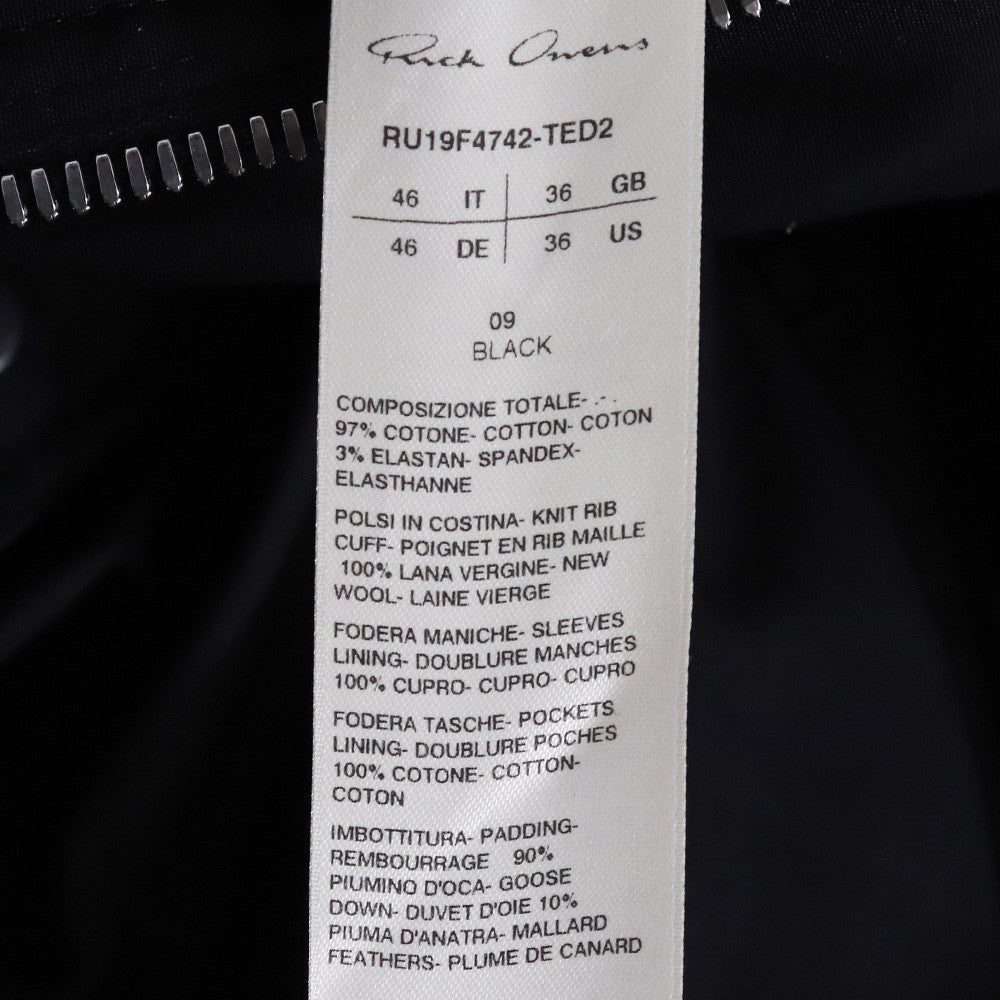 RICK OWENS 19AW Jumbo Parka Brother Coat Black Size 46