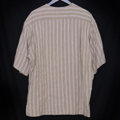 HEUGN JAKE Striped No-Collar S/S Linen Shirt Size 2