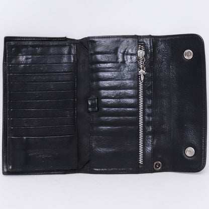 CHROME HEARTS Wave Cross Button Wallet Black Size F