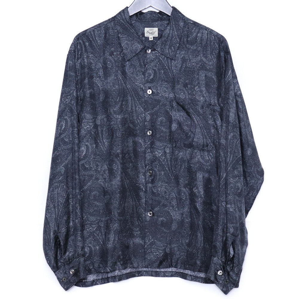 GOLD Paisley Pattern Silk Twill Open Shirt Black Size M