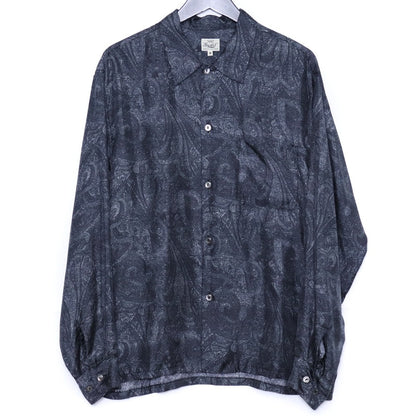 GOLD Paisley Pattern Silk Twill Open Shirt Black Size M