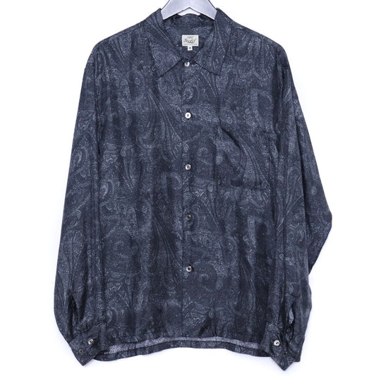 GOLD Paisley Pattern Silk Twill Open Shirt Black Size M