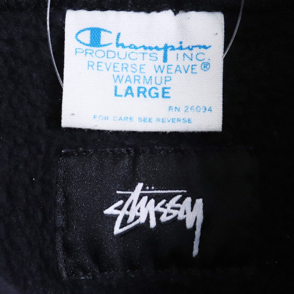 STUSSY × CHAMPION Reverse Weave Felt Hoodie Black Size L