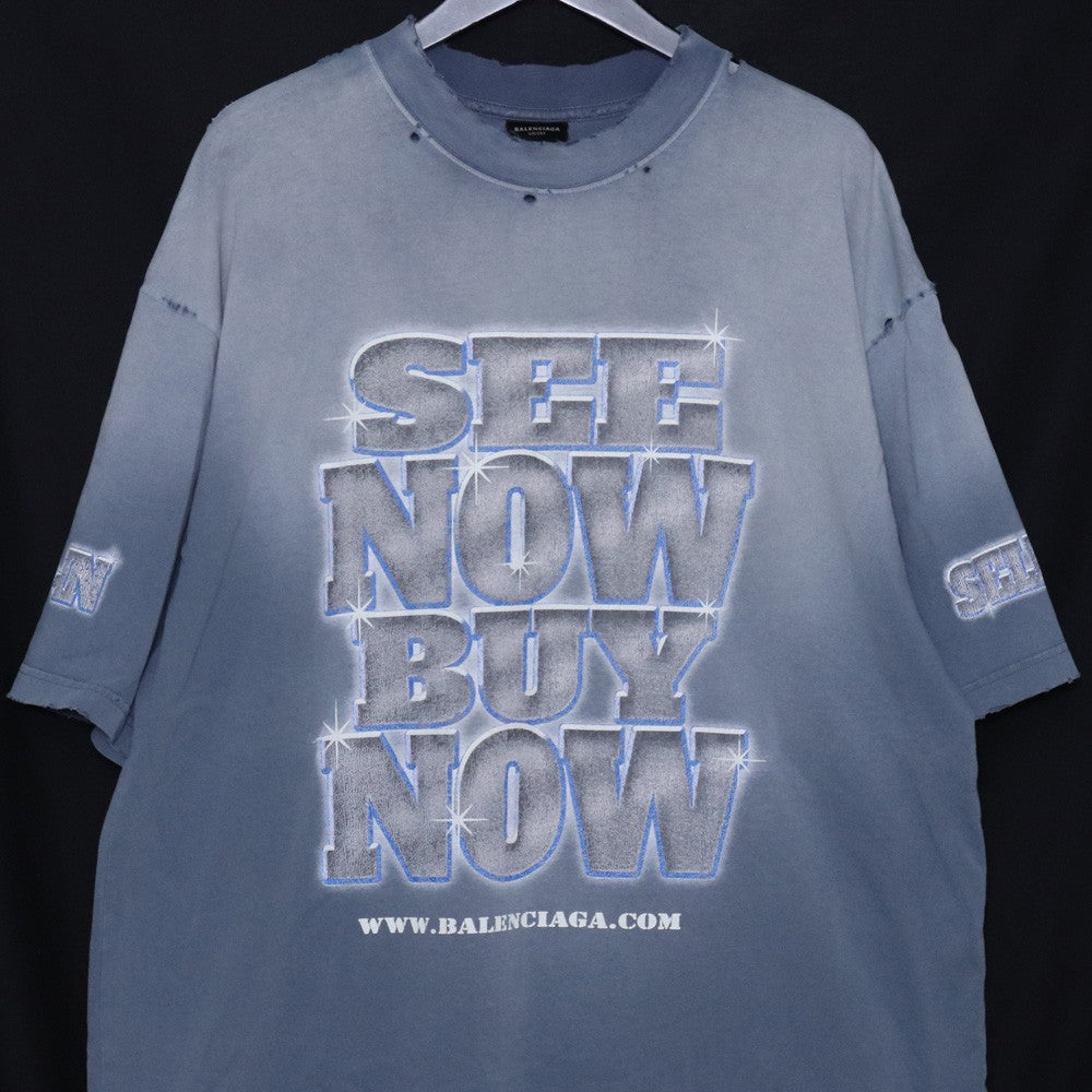 BALENCIAGA 24SS See Now Buy Now T-Shirt Blue Size XL