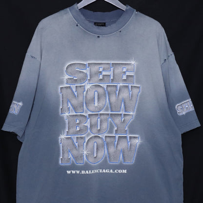 BALENCIAGA 24SS See Now Buy Now T-Shirt Blue Size XL