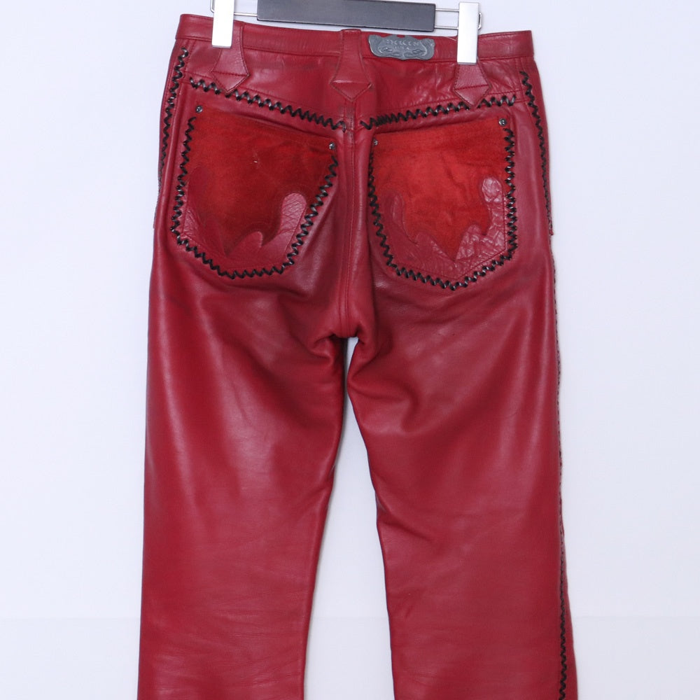 SKKIN Leather Braided Suede Fire Pattern Pants Red Size M