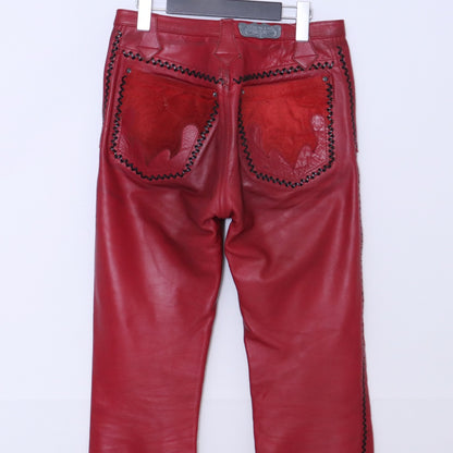 SKKIN Leather Braided Suede Fire Pattern Pants Red Size M