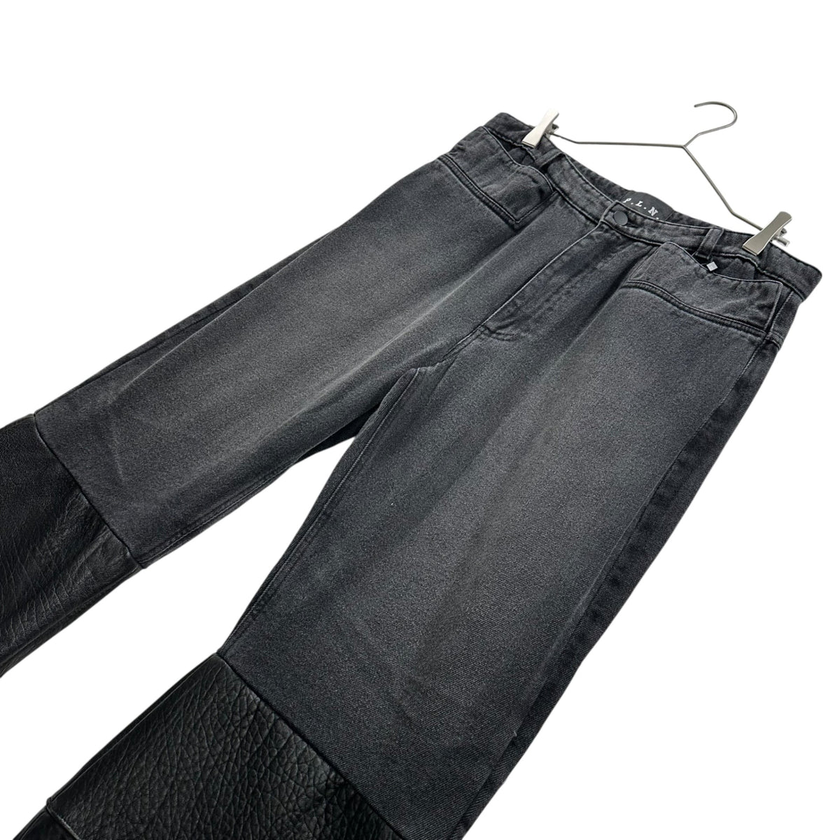 P.L.N. Super Long Leather Panel Pants Black Size M