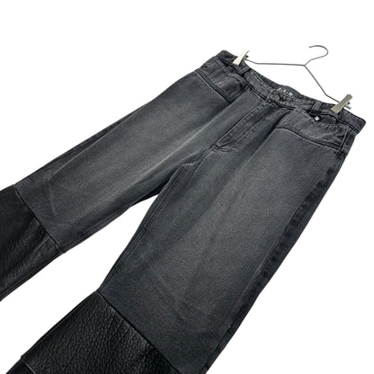 P.L.N. Super Long Leather Panel Pants Black Size M