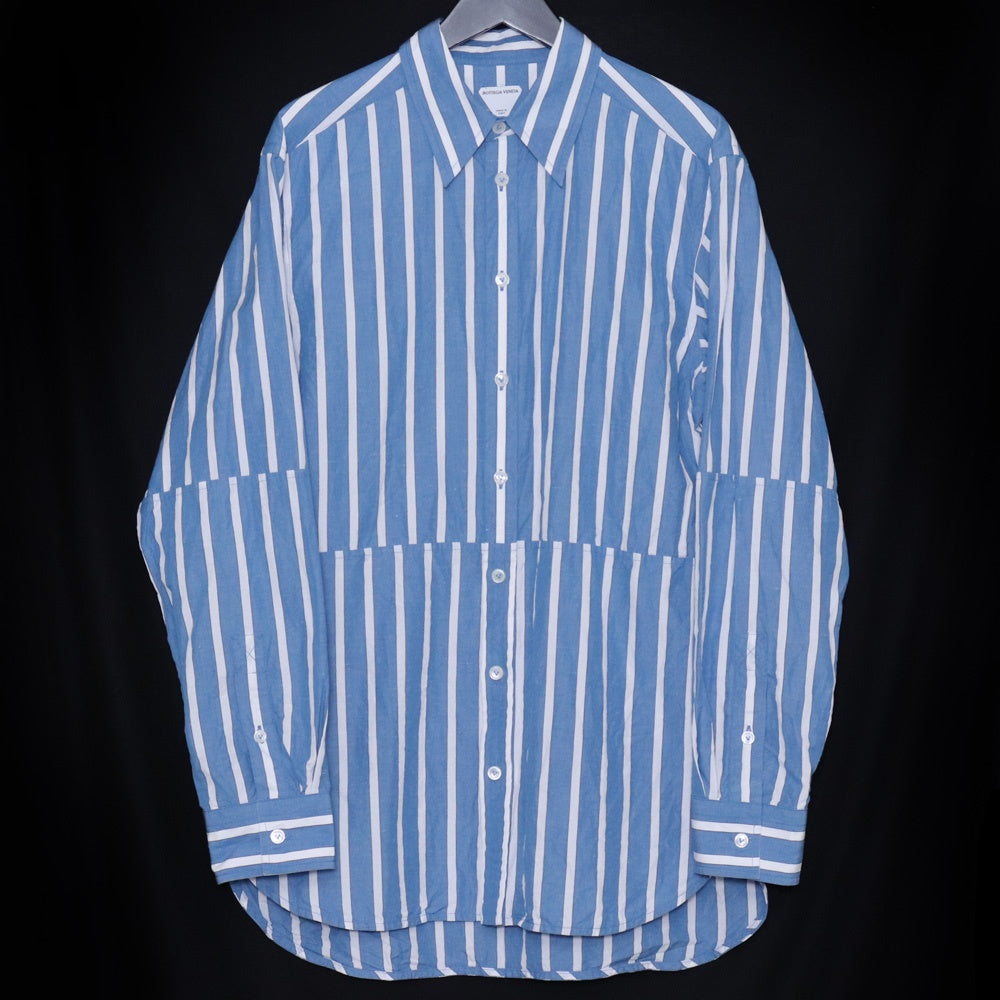 Bottega Veneta 23AW Blue Striped Panelled Shirt Size 46