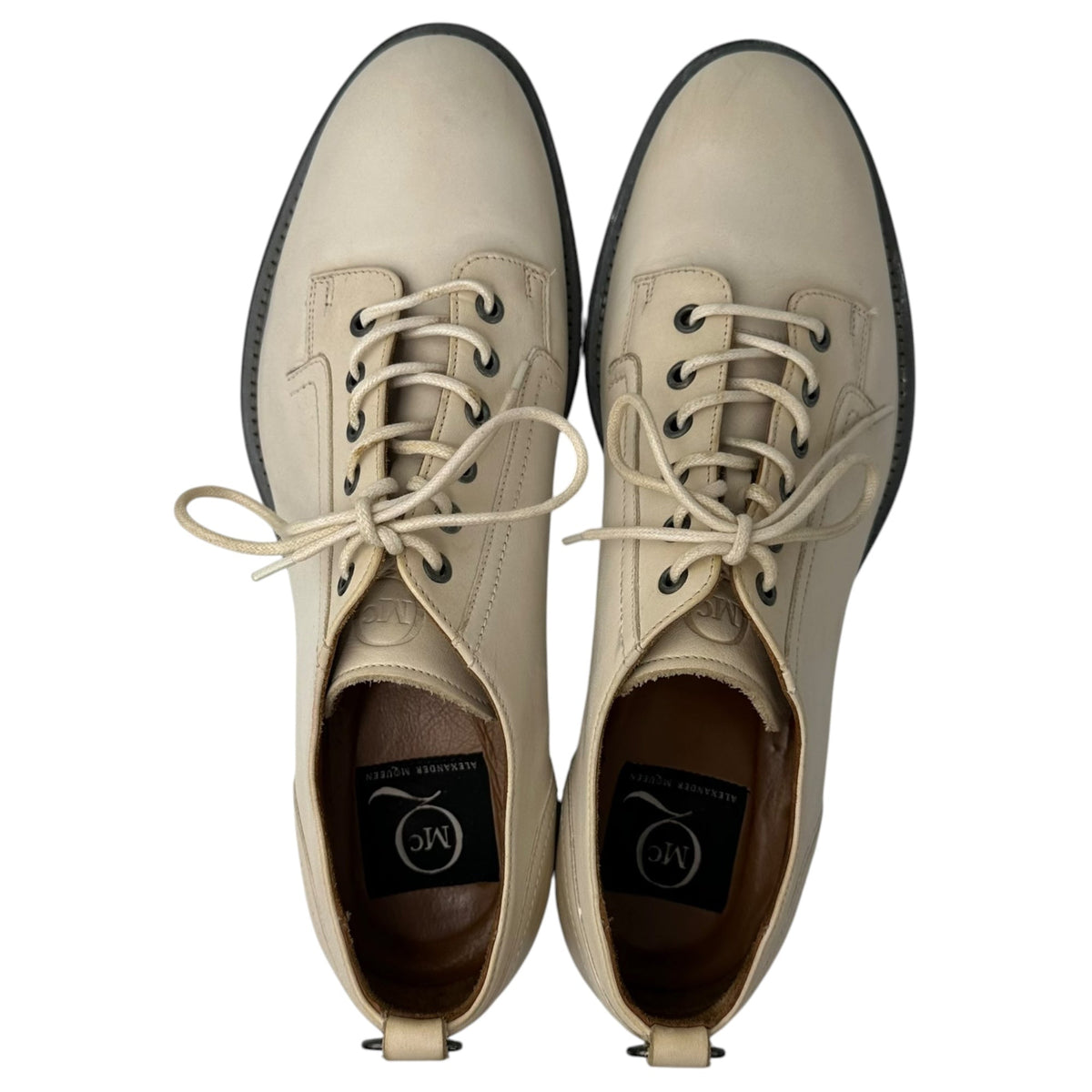 McQ Old 6-Hole Plain-Toe Leather Shoes Ivory Size EU 42