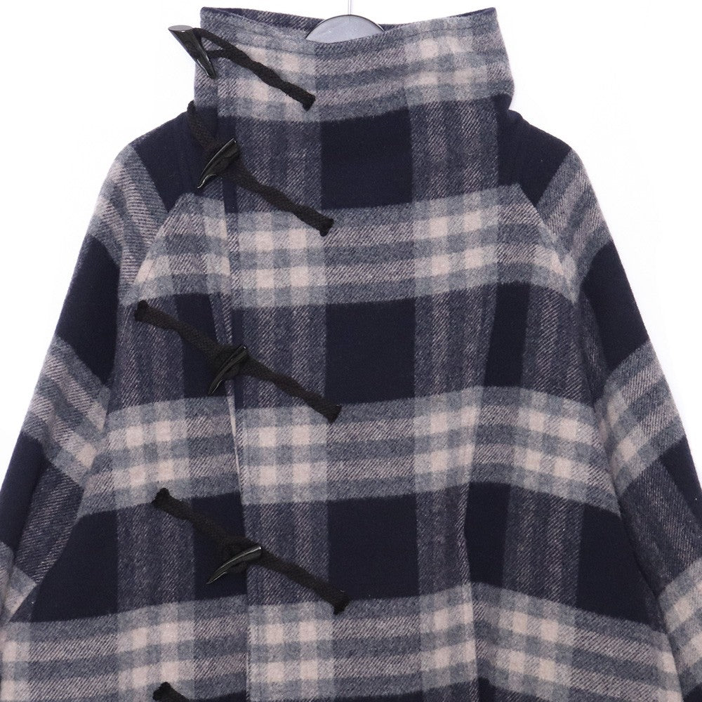 A NOVEL DAY Check Duffle Long Coat Navy Size 2